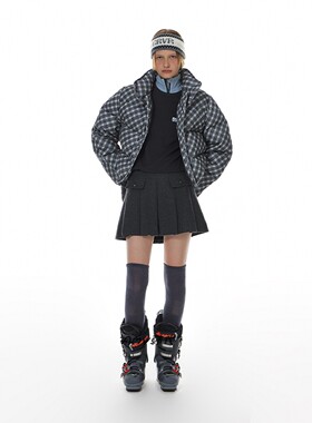 Amy韩国代购GROVE灯芯绒格子羽绒服GARNI CHECK CORDUROY DOWN