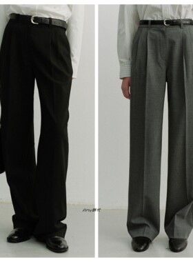 Amy韩国代购26春款DUNST DOUBLE PLEATED SLACKS双褶长裤休闲裤
