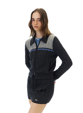 Amy韩国代购GROVE 25冬ZARIA CABLE KNIT ZIP-UP翻领拉链针织开衫