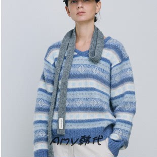 V领提花毛衣羊绒混纺针织衫 Jacquard Aube SIENNE韩国直邮25秋冬