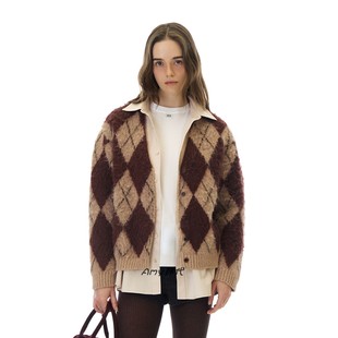 BRUSHED Amy韩国代购 ARIA 25冬季 ARGYLE菱形格V领毛衣外套 GROVE