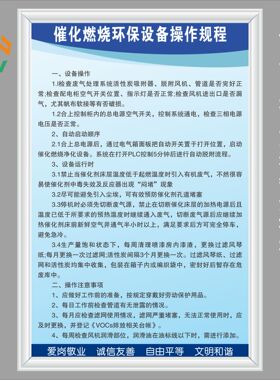 催化燃烧环保设备操作规程铸造锅炉燃气KT看板上墙标语牌定制