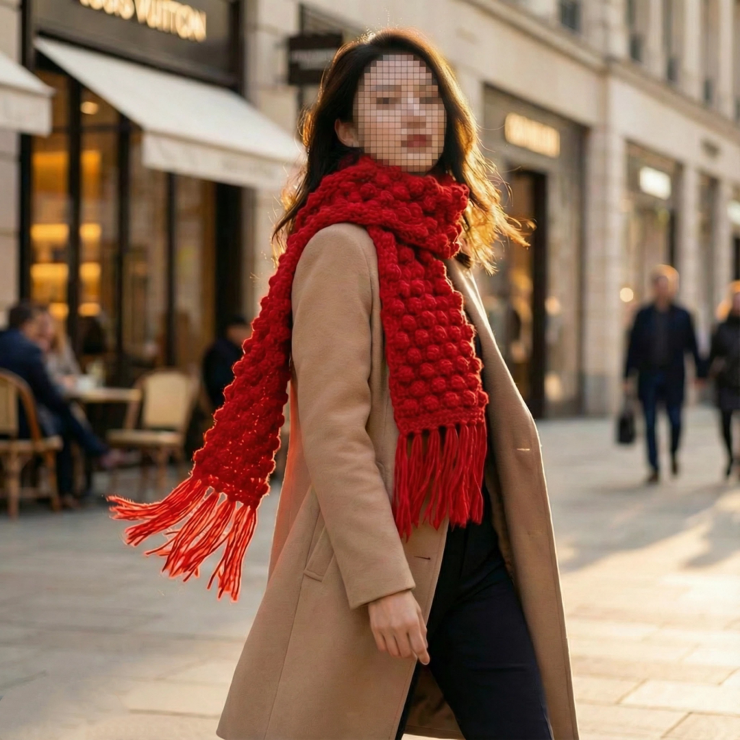 大红色草莓泡泡围巾成品纯手工编织送男女朋友围巾圣诞新年礼物冬