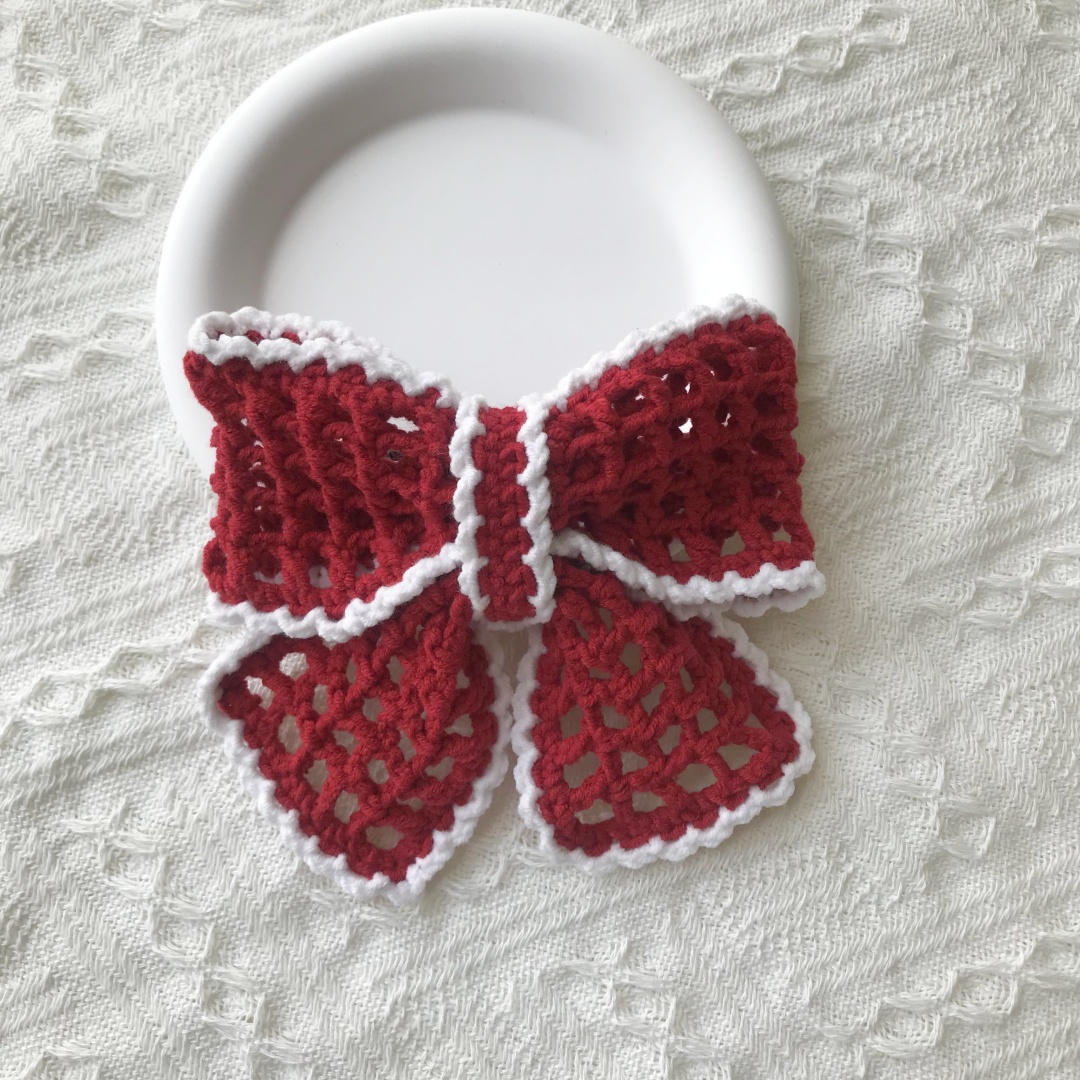 成品纯手工钩织毛线大号蝴蝶结鸭嘴夹气质发夹女后脑勺发卡发饰