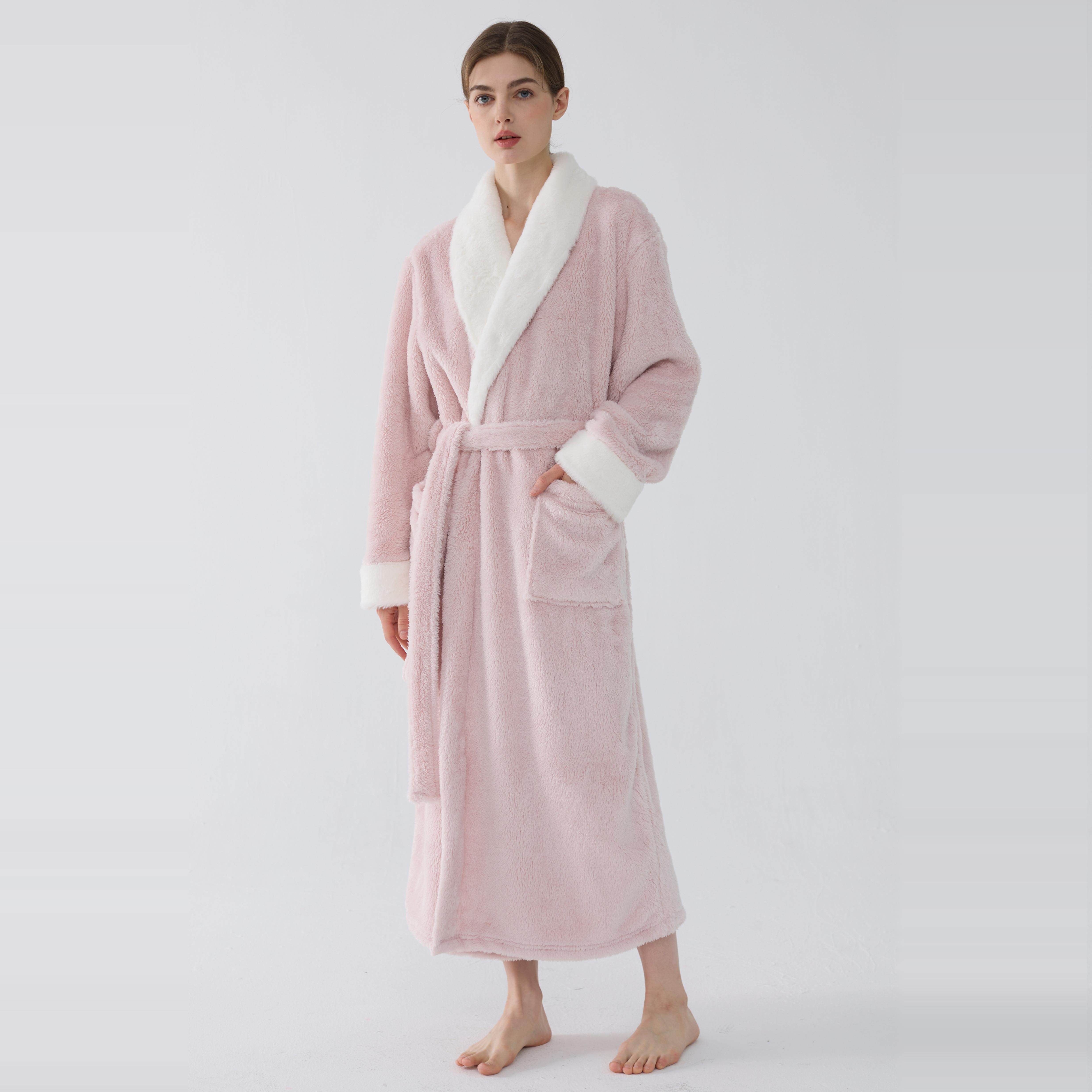 出口外贸浴袍女式浴袍秋冬加绒加厚加长睡袍保暖睡袍家居服