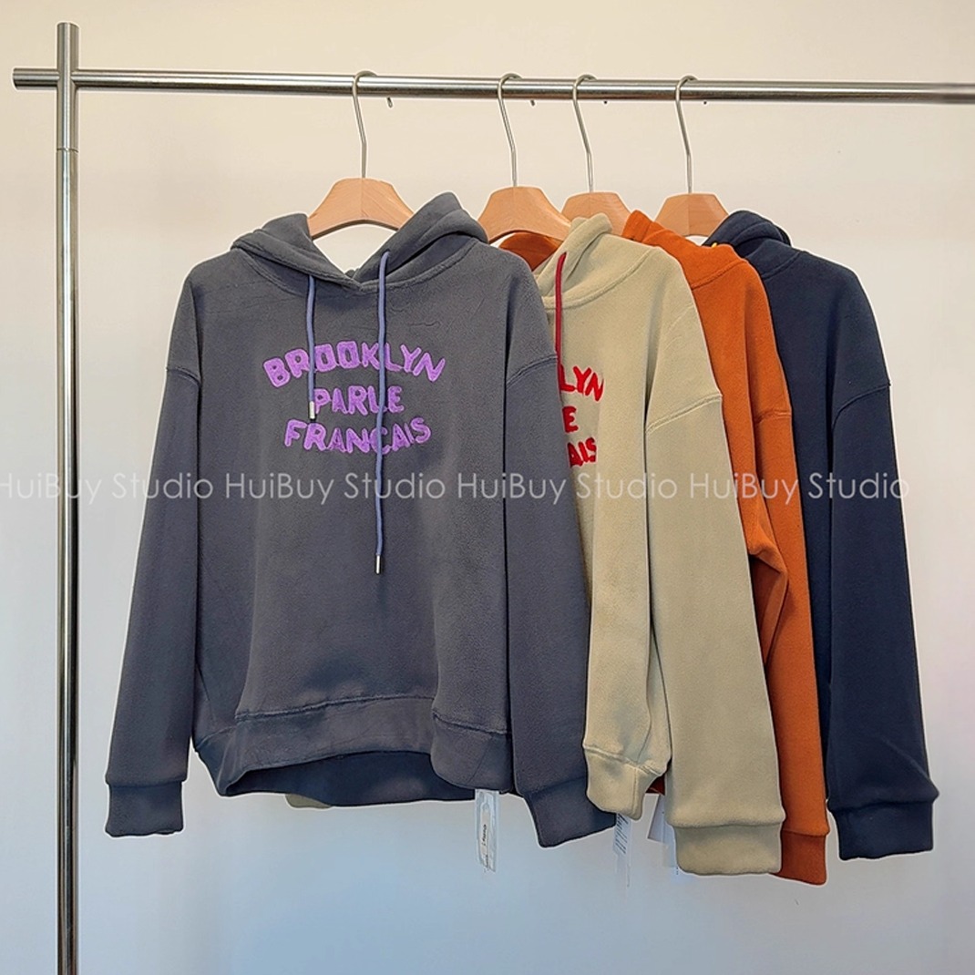 【会buy实拍】美式字母卫衣~840g澳粒绒慵懒撞色字母宽松连帽外套