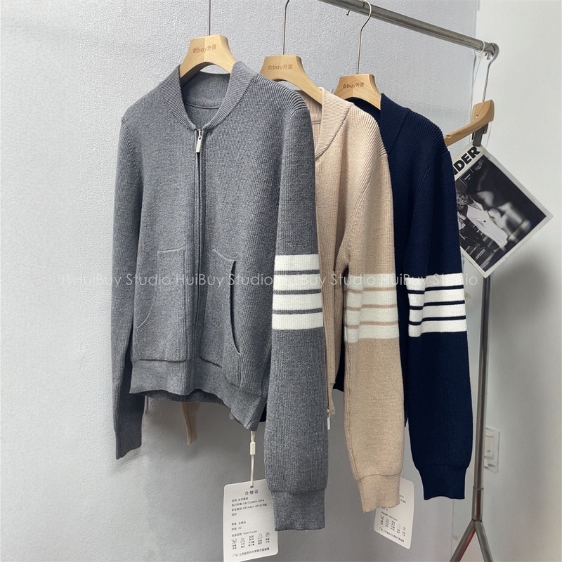 复古学院风经典撞色长袖拉链插袋毛衣休闲运动针织开衫女秋冬新