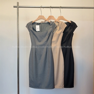 方领高智感海妖风收腰连衣裙复古气质御姐包臀裙夏 会buy实拍