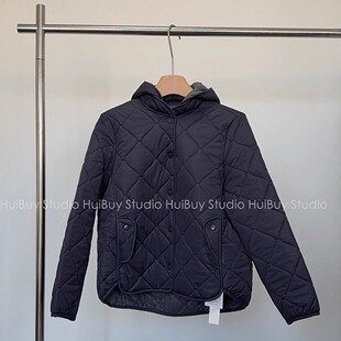 帽子可拆卸保暖巨显瘦通勤日常藏青色绗缝棉服外套 会buy实拍