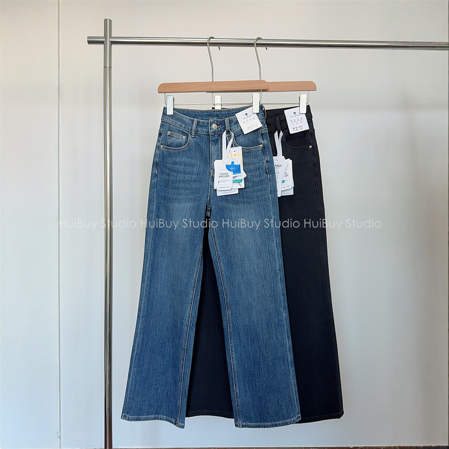 【会buy实拍】窄版显腿长阔腿裤四面弹显瘦直筒高腰牛仔裤秋新款