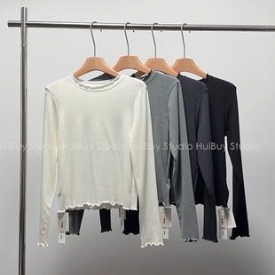 打底衫 显瘦长袖 chao柔气质木耳领加薄绒修身 女秋冬 会buy实拍