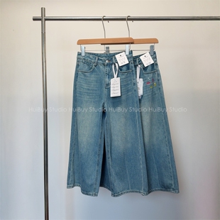 小个子高腰显瘦宽松廓形烟花牛仔裤 八分阔腿裤 春 会buy实拍