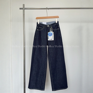 会buy实拍 女牛仔裤 版 显腿长高腰显瘦宽松直筒阔腿裤 秋新 型正