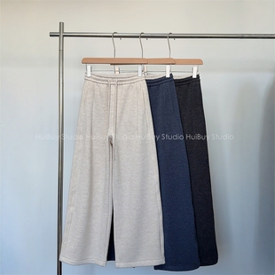 直筒休闲裤 760G高克重加绒撞色腰头仿兔毛阔腿裤 冬 会buy实拍