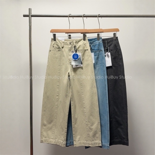 无弹挺括弯刀裤 复古立裁拼接高腰宽松牛仔裤 女春 会buy实拍