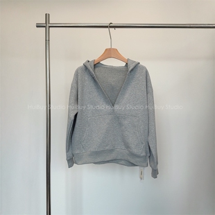 【会buy实拍】轻松出街慵懒连帽深V领套头卫衣秋新款宽松显瘦上衣