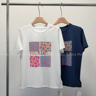 新款 T恤女2025夏季 会buy实拍 休闲百搭圆领上衣 豹纹字母短袖