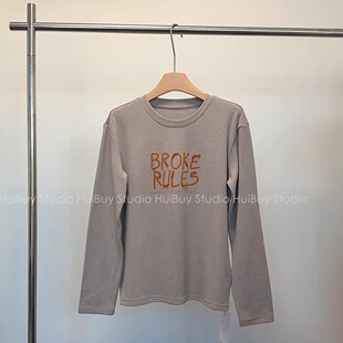 圆领字母刺绣T恤女秋冬宽松百搭上衣 重工设计感长袖 会buy实拍