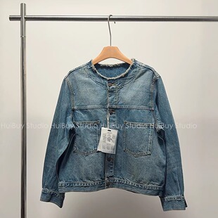磨毛圆领复古水洗蓝牛仔外套蓝色牛仔上衣女春秋新 会buy实拍