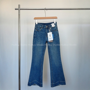 女高腰显瘦毛边喇叭裤 四面弹时髦九分微喇牛仔裤 秋 会buy实拍