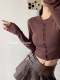 女高腰单排扣长袖 法式 小众博主美拉德穿搭针织开衫 毛衣纯色咖上衣