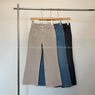 小个子奶茶筒喇牛仔裤 四面弹高腰显瘦阔腿微喇裤 春 会buy实拍