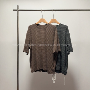 显瘦条纹短袖 慵懒范松弛感舒适宽松大版 T恤圆领上衣 会buy实拍