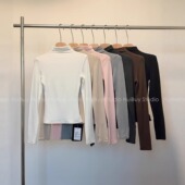 会buy实拍 修身 弹力打底衫 内里磨毛显瘦半高领正肩长袖 T恤