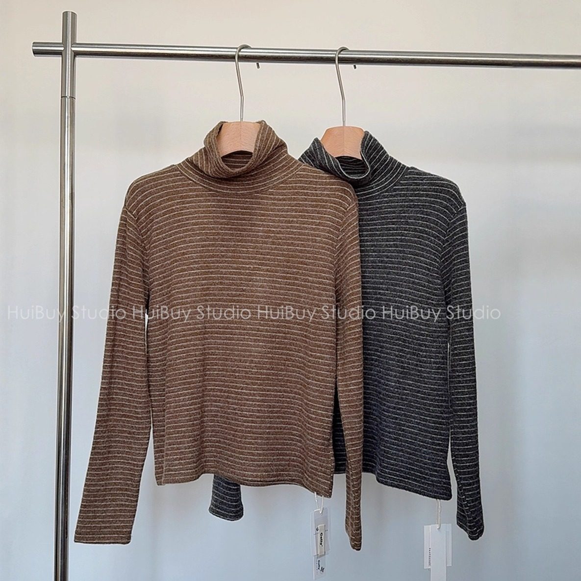 【会buy实拍】软糯加绒高领条纹打底衫复古女秋冬新加厚内搭上衣,女装/女士精品,T恤,淘宝优惠券,粉丝福利购,淘宝优惠卷