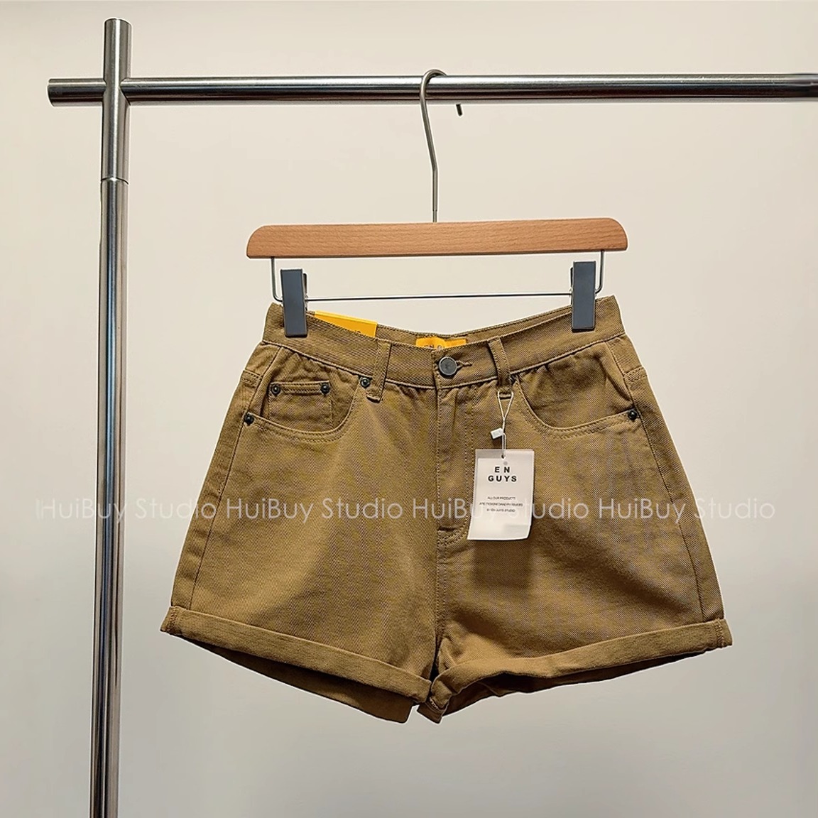 【会buy实拍】美式复古百搭翻边高腰牛仔短裤女夏新款显瘦a字热裤