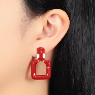 丹麦【设计师】Tatirocks红色珐琅几何耳钉高级感轻奢女摆件耳环