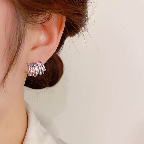 丹麦【设计师】Tatirocks满钻多层C形耳钉高级感轻奢爆闪耳环气质