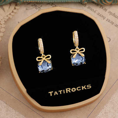 丹麦【设计师】Tatirocks方形蝴蝶结蓝宝石耳钉高级感轻奢耳环女