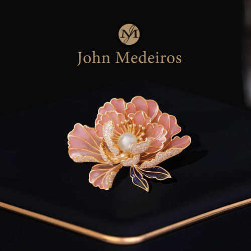 意大利【设计师】胸针john medeiros牡丹珍珠高档女胸花气质别针