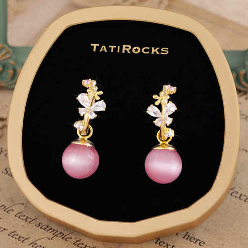 丹麦【设计师】Tatirocks蝴蝶花朵耳钉高级感气质粉猫眼石耳环女
