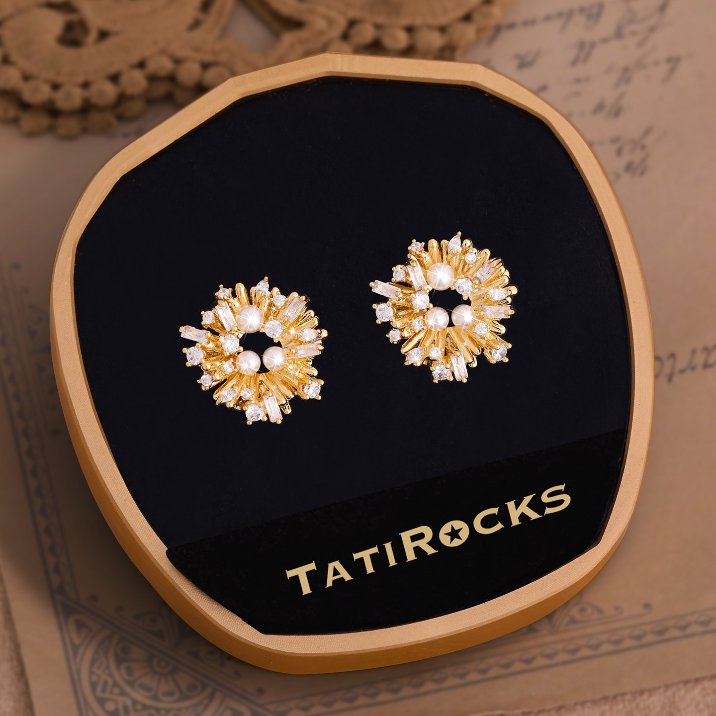 丹麦【设计师】Tatirocks烟花绽放满钻珍珠耳钉高级感轻奢女耳环