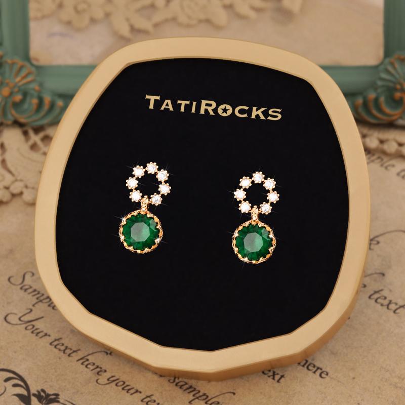 丹麦【设计师】Tatirocks满钻圆环宝石耳钉高级感轻奢绿爆闪耳环