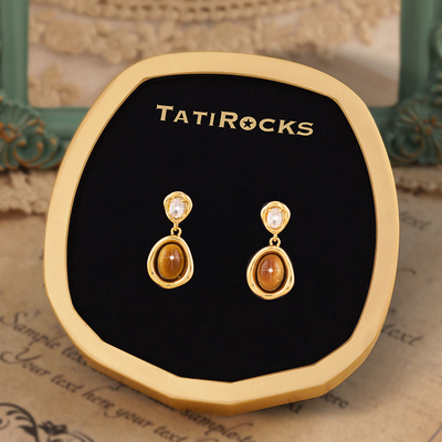 丹麦【设计师】Tatirocks虎眼石水滴单钻耳钉高级感轻奢摆件耳环