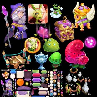 欧美合成类手游戏素材破解png休闲魔法Merge speite 拆分透明图
