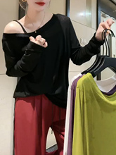 露肩设计感小众长袖t恤女2024新款夏季露锁骨气质防晒打底衫上衣