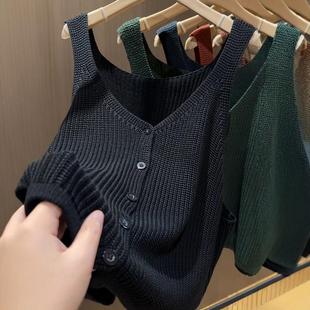 针织吊带背心女2024新款 v领短款 秋季 无袖 上衣 外穿内搭打底衫 开衫