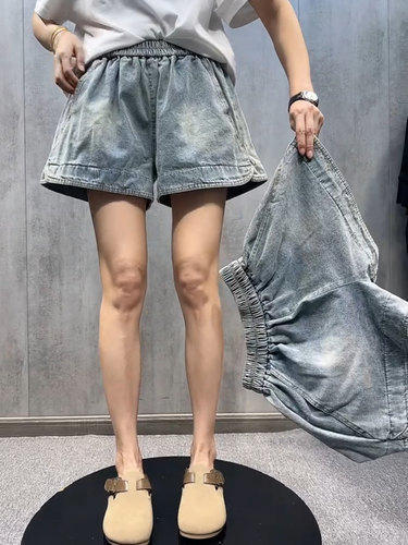 宽松大码阔腿裤高腰牛仔短裤