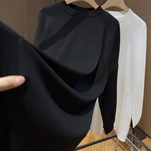 欧货2024秋新品长袖T恤女中长款大码宽松显瘦纯色气质百搭打底衫