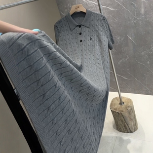 欧货2025夏新款显瘦百搭麻花宽松针织裙女中长款polo领连衣裙短袖