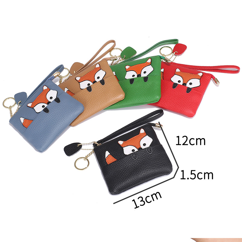 新款可爱呆萌小狐狸零钱包女真皮拉链简约创意卡多功能牛皮钥匙包