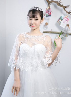 手工祥云一字肩蕾丝纱披肩礼服