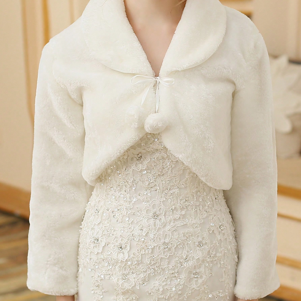 新娘披肩秋冬婚纱礼服旗袍保暖结婚长袖系带毛球外套小斗篷毛披肩