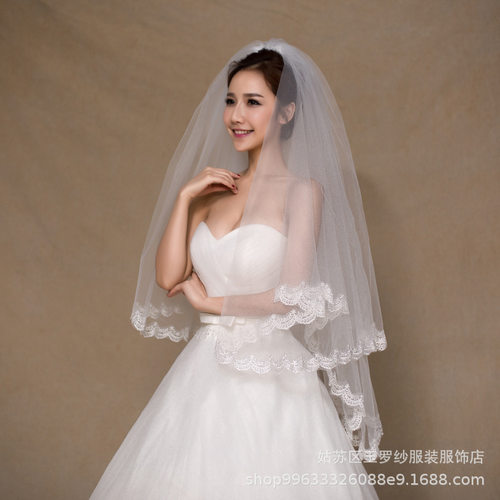 双层蕾丝蓬松头纱头饰新娘结婚