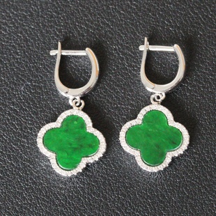 天然缅甸翡翠A货耳饰耳扣S925银镶嵌百搭款辣阳绿百搭高级气质感