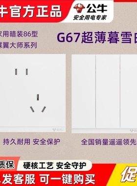 公牛G67暮雪白色哑光暗装PC款开关插座超薄磨砂面板86型一开5五孔
